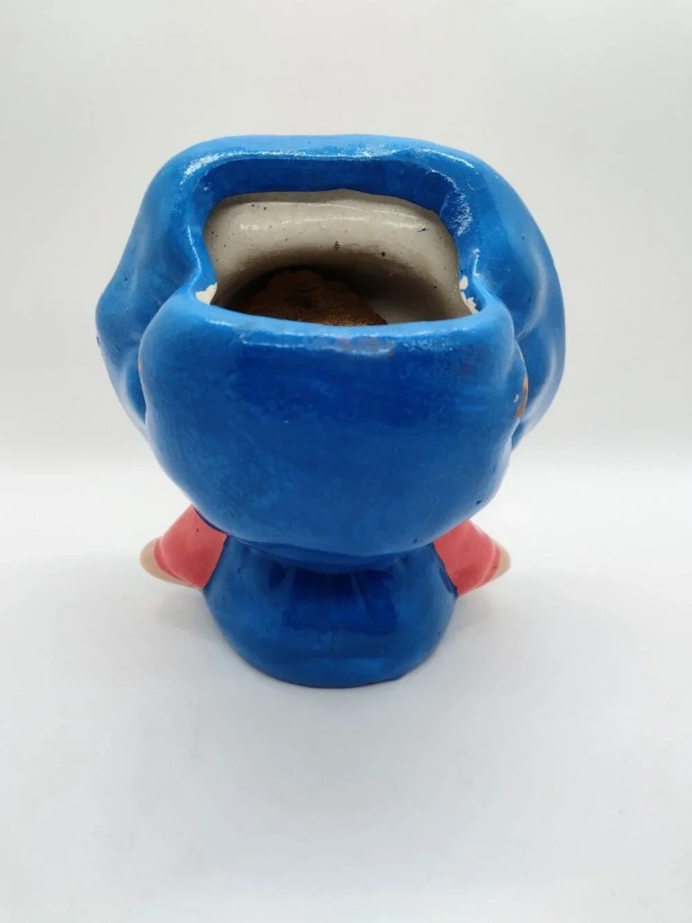 Vintage My Neil Chalkware Girl Planter Yarn Hair Kitsch Handpainted Blue READ